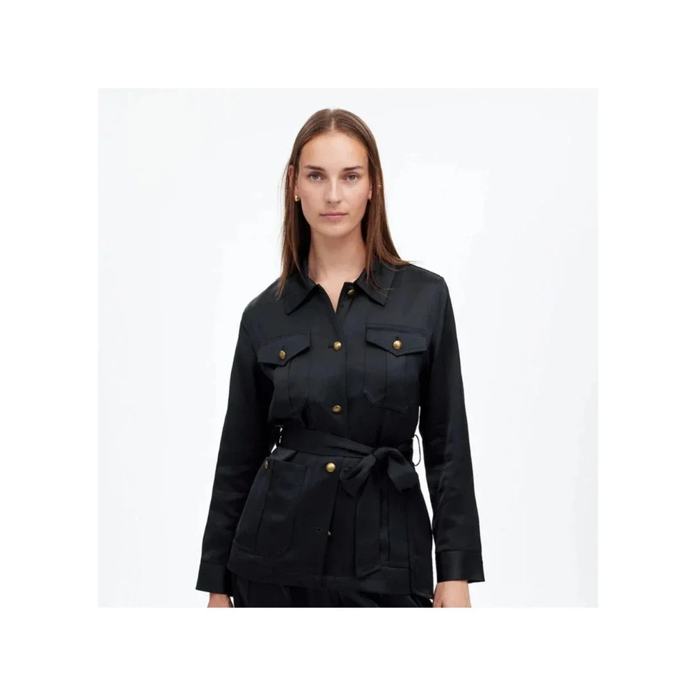 NWT‎ Madewell Womens Black Double-Faced Satin Safari Button Front Jacket Size M